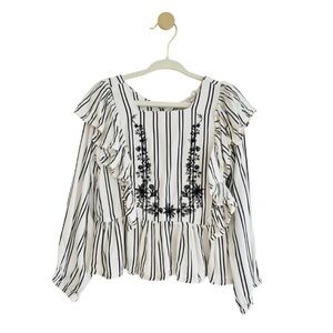 Jessica Simpson Kids Black and White Embroidered Striped Blouse - Girls 3T